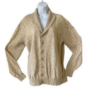 Boca Classics Sweater Womens Medium Cardigan Cowl Neck Marled Tan Cotton